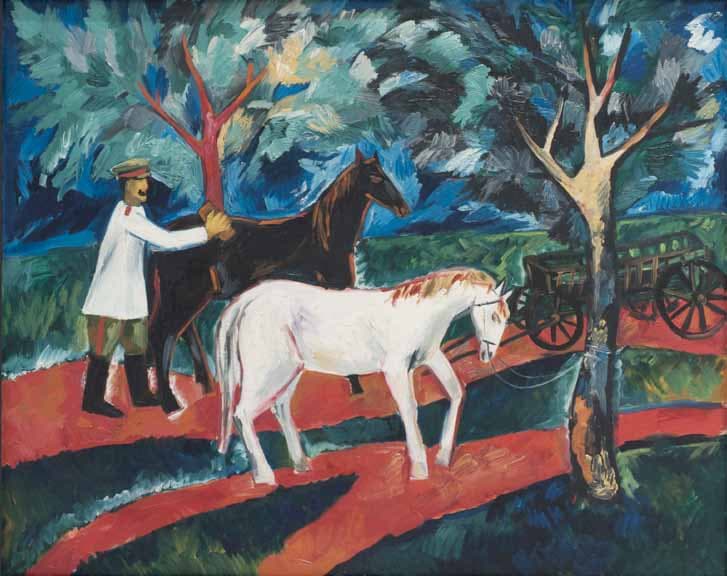 Natalia GONCHAROVA — Soldier washing horses, 1910, 1910