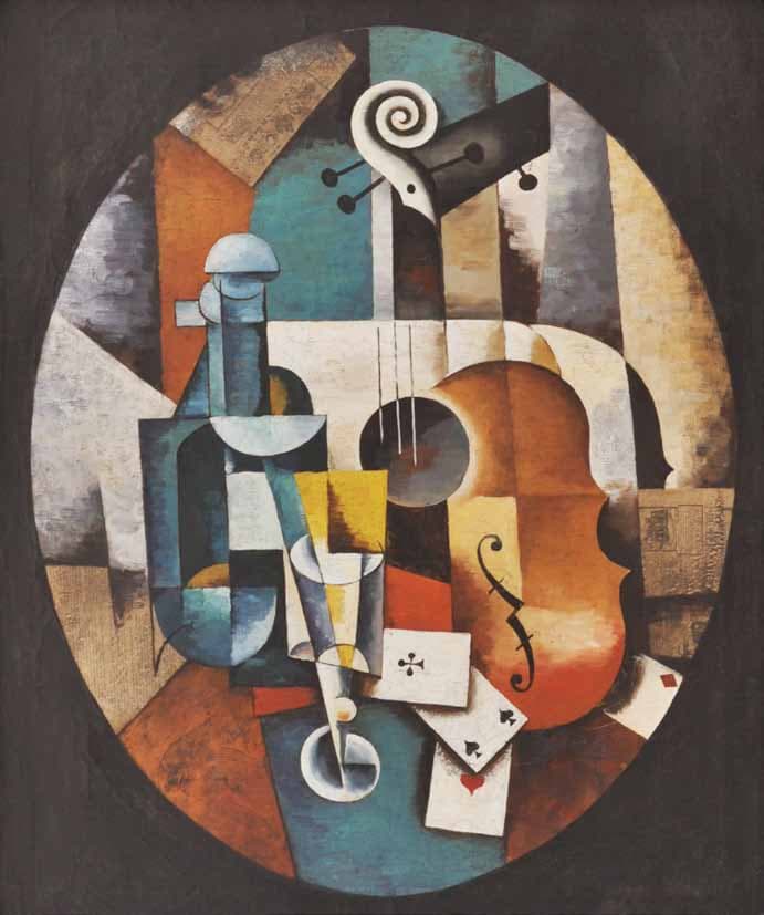Liubov POPOVA — Still Life with violin in an oval, 1915 - 1916, 1915